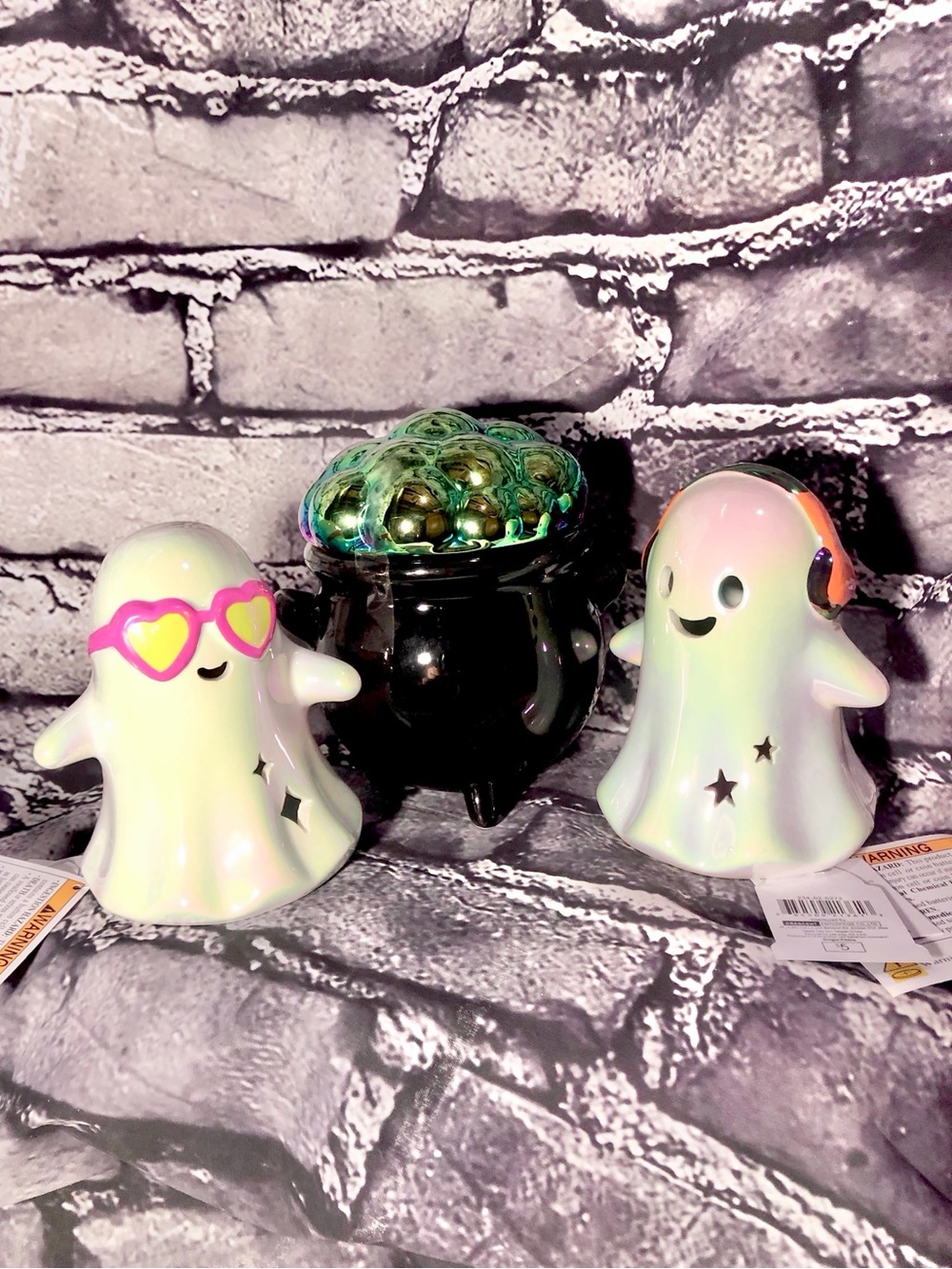 Bullseye halloween 2026 Set of 3- 2 Ceramic Light Up Ghost and 1 cauldron